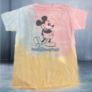Disney Mickey Mouse T-Shirt - Pink and Yellow Tie-Dye M